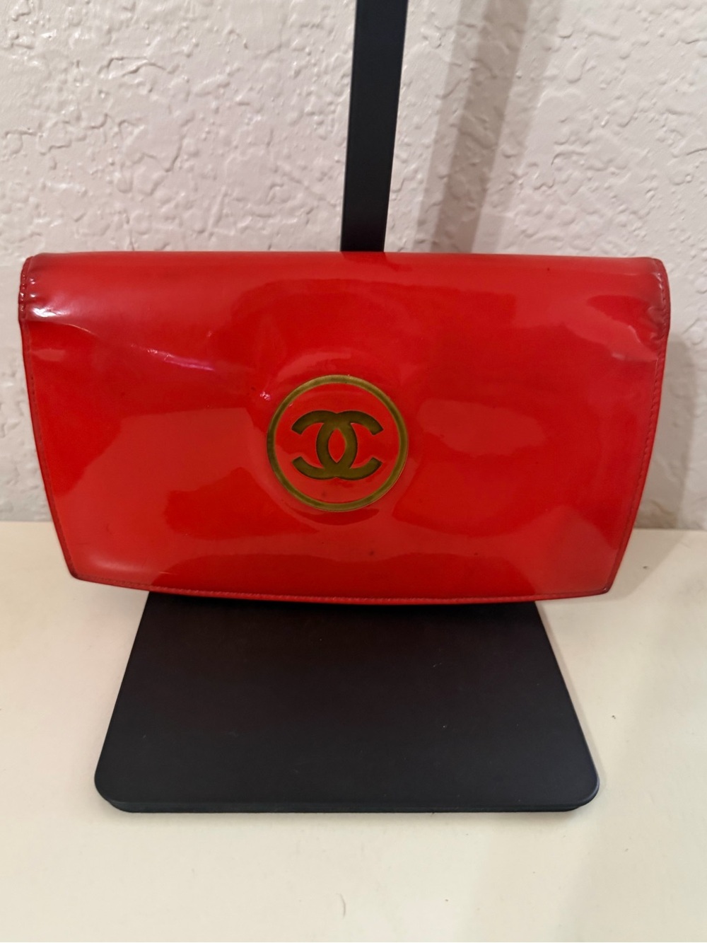 Chanel Patent Leather Clutch with Gold Tone Logo